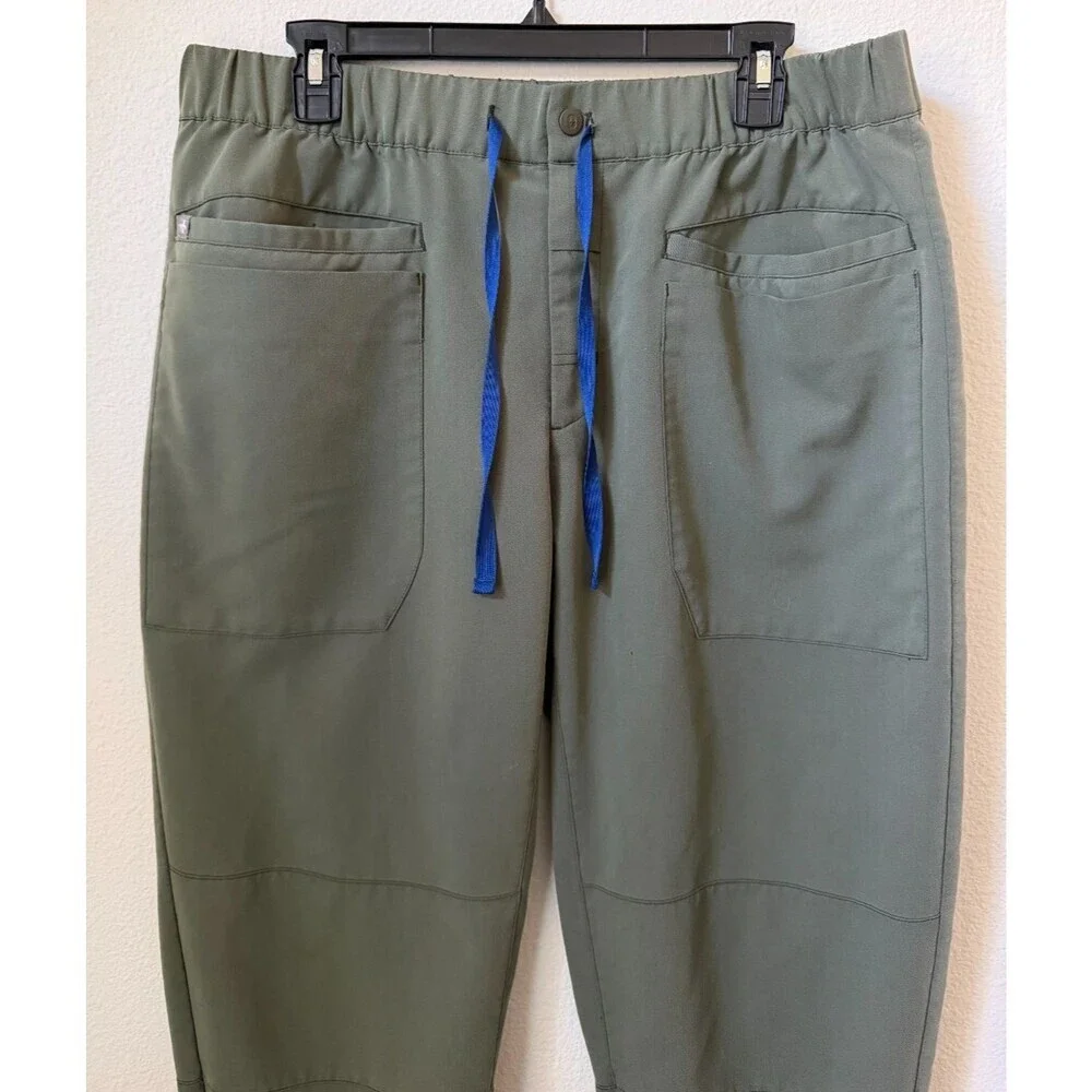 FIGS Green Jogger Scrub Pants with Button and Zipper Elastic Waistband XL